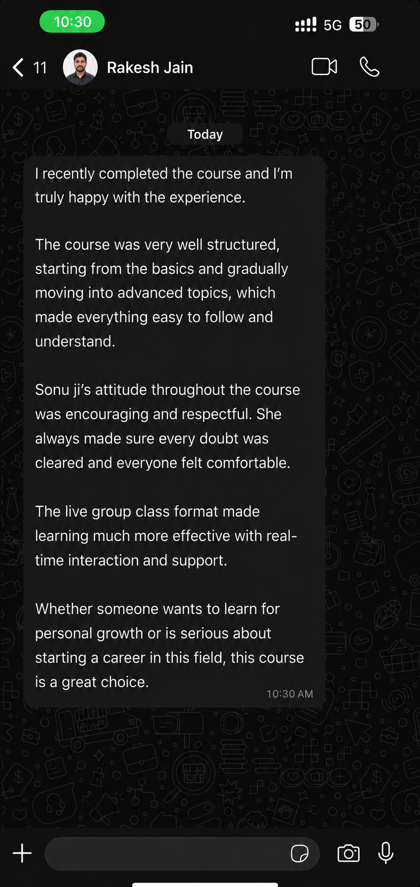 Student WhatsApp review