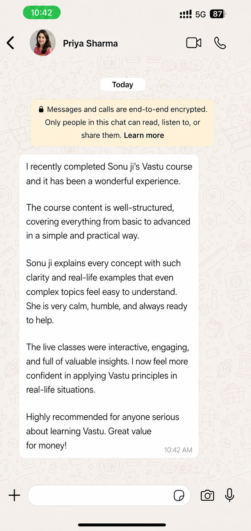 Student WhatsApp review